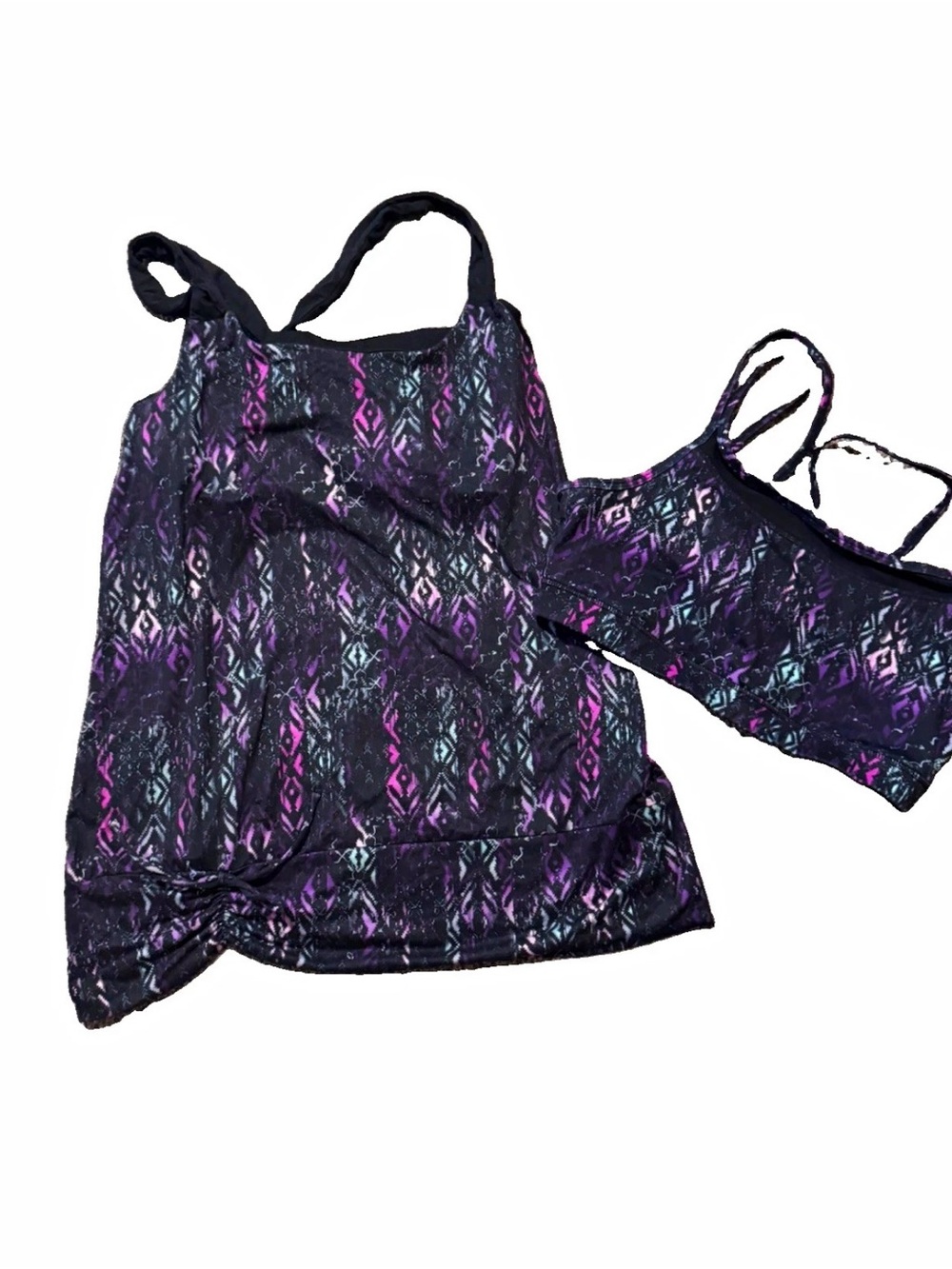 GAIAM Purple Patterned Tankini and Matching Bralette Set